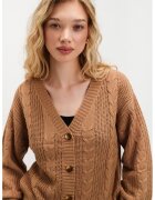 Top Secret Cardigan cu decolteu in V si nasturi - Maro deschis