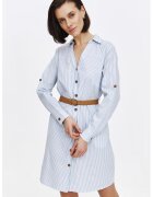Top Secret Rochie-camasa mini in dungi cu snur in talie - Alb/Albastru prafuit