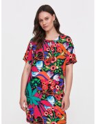 Top Secret Rochie cu decolteu la baza gatului si imprimeu floral - Fucsia/Portocaliu deschis/Verde deschis