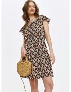 Top Secret Rochie mini cu model si maneci scurte cu volane - Alb/Negru/Maro inchis