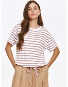 Top Secret Tricou cu dungi si prindere cu snururi la terminatie - Alb/Maro deschis