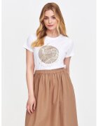 Top Secret Tricou cu imprimeu si decolteu rotund - Maro taupe/Alb optic