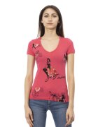 Trussardi Tricou cu decolteu in V si imprimeu grafic - Rosu deschis