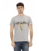 Trussardi Tricou cu decolteu la baza gatului si imprimeu grafic - Gri