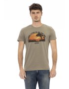 Trussardi Tricou slim-fit cu decolteu la baza gatului si design - Verde