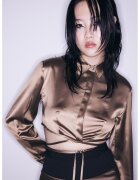 TWIST Camasa crop cu snururi de ajustare - Maro
