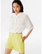 TWIST Camasa crop din amestec de lyocell si modal - Alb murdar