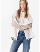TWIST Camasa din bumbac cu buzunat pe piept - Alb/Maro taupe