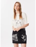 TWIST Fusta mini de denim cu rupturi decorative - Alb murdar/Gri inchis