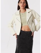 TWIST Jacheta crop din piele ecologica cu buzunare cu fermoar - Bej deschis
