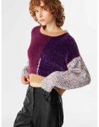TWIST Pulover crop din amestec de lana - Alb/Violet/Maro camel