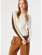 TWIST Pulover cu striatii si model colorblock - Alb/Maro nisip