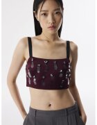 TWIST Top crop cu paiete si strasuri - Visiniu