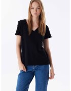 TWIST Tricou lejer cu decolteu in V - Negru