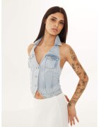 TWIST Vesta din denim cu decolteu halter - Albastru melange