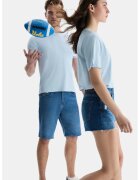 UCLA Tricou de bumbac cu decolteu la baza gatului - Albastru glaciar