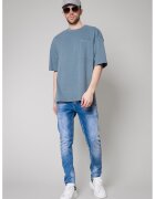 uFIT Blugi cu aspect decolorat si talie medie - Albastru deschis