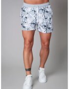 uFIT Pantaloni scurti de baie cu model floral si buzunare laterale cu fermoar - Albastru inchis/Alb optic