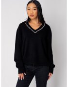 uFIT Pulover cu strasuri din lana si casmir Black 19528 - Negru