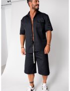 uFIT Set camasa maneca scurta si pantalon scurt Oversized Black 16790 - Negru