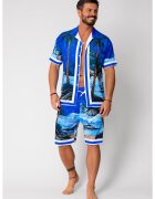 uFIT Set camasa si pantalon scurt imprimeu Blue 16767 - BLUE