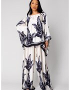 uFIT Set Shells Bluza si pantalon lung din mix matase Off White/ Black 15866 - Alb/Albastru inchis