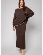 uFIT Set Sylvie cu fusta mix lana si casmir Chocolate 13842 - Maro