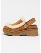 UGG Saboti din piele intoarsa cu detalii din blana Esmee - Maro camel