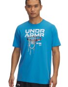 Under Armour Tricou din amestec de bumbac cu imprimeu pentru baschet - Alb/Albastru