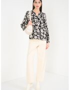 United Colors Of Benetton Bluza cu model floral si decolteu in V - Alb fildes/Negru