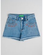 United Colors Of Benetton Pantaloni scurti din denim cu flori brodate - Roz somon/Albastru