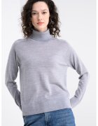 United Colors Of Benetton Pulover din amestec de lana cu gule inalt si model uni - Gri deschis
