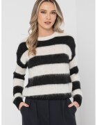 United Colors Of Benetton Pulover din amestec de lana cu maneci cazute - Alb/Negru