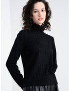 United Colors Of Benetton Pulover striat cu guler - Negru