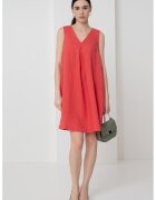 United Colors Of Benetton Rochie din in cu buzunare laterale - Portocaliu mandarina