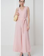 United Colors Of Benetton Salopeta dreapta din in cu decolteu in V - Roz pastel
