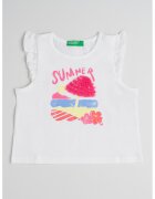 United Colors Of Benetton Top de bumbac cu volane - Alb/Roz/Albastru