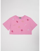 United Colors Of Benetton Tricou crop din bumbac - Rosu/Bej/Roz