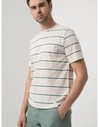 United Colors Of Benetton Tricou cu decolteu la baza gatului si imprimeu in dungi - Alb/Alb fildes/Verde inchis