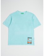 United Colors Of Benetton Tricou cu model si decolteu la baza gatului - Negru/Albastru aquamarin
