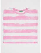 United Colors Of Benetton Tricou din bumbac cu model in dungi - Alb/Roz