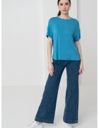 United Colors Of Benetton Tricou reguler fit cu decolteu la baza gatului - Albastru petrol