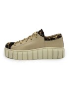 unudoitrei Pantofi sport din piele cu segmente animal print - Negru/Maro nisip/Bej deschis