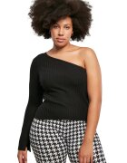 Urban Classics Bluza striata cu decolteu pe un umar - Negru