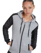 Urban Classics Hanorac cu fermoar si garnituri din piele sintetica - Negru/Gri deschis