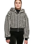 Urban Classics Jacheta crop cu gluga si model houndstooth - Alb/Negru