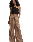 Urban Classics Pantaloni din satin cu croiala ampla si banda elastica in talie - Maro inchis