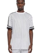 Urban Classics Tricou in dungi cu decolteu la baza gatului - Negru stins/Alb murdar