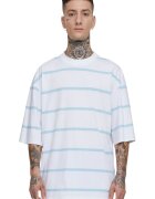 Urban Classics Tricou supradimensionat cu model in dungi - Alb/Albastru glaciar