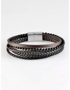 US Polo Assn Bratara cu siraguri multiple din piele si margele din onix - Negru/Maro